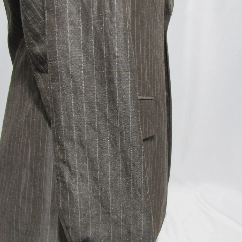 Calvin Klein Brown‎ Stripe Ramie Cotton Blazer